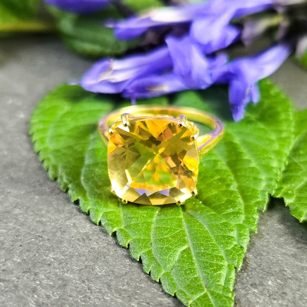 🦋LAST🦋 NIB Savvy Cie 6.88 Ct. Lemon Quartz 18k Gold Plate Cocktail Ring Sz 6